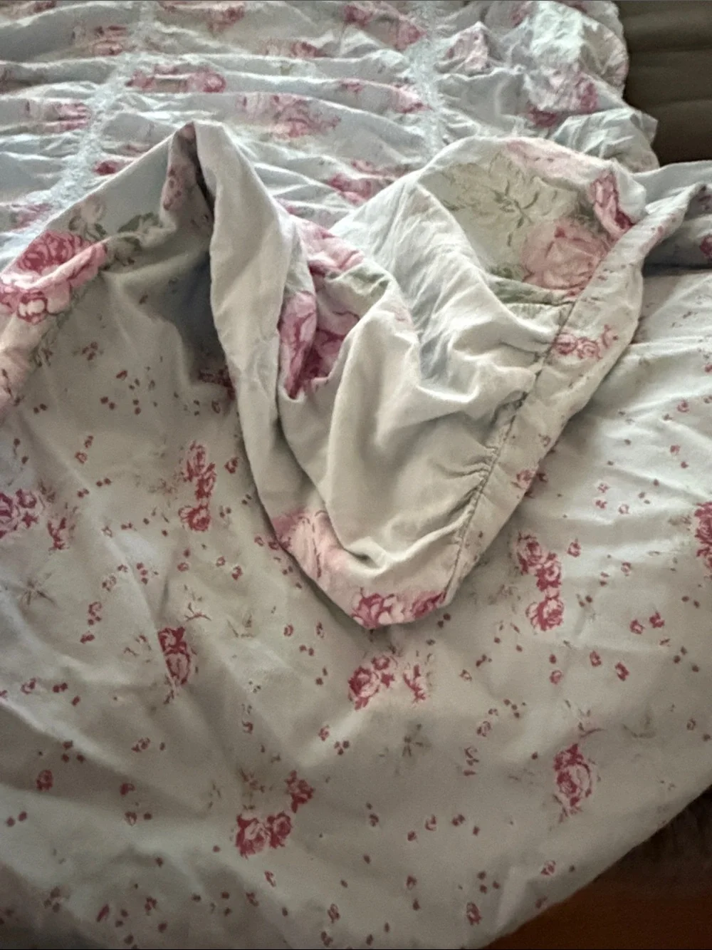 Shabby Chic Pink Rose Floral Comforter on Sage-Green